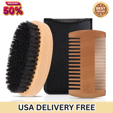 Men's Beard Brush Kit with Pearwood Comb and Boar Bristle Beard Brush  FREE