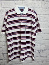 NWT Vintage Tommy Hilfiger Striped Polo Shirt Mens XL White Red Blue Y2K Retro