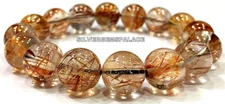 AAAA+Natural Copper Rutilated Quartz Bracelet Healing 12.MM Round Bracelet BeadS