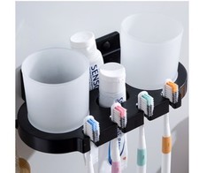 Black Toothbrush Holder Cup Tumbler Wall Mounted Bathroom Shelves with Hook