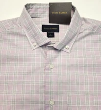 $165 New SCOTT BARBER Plaid Check Casual Sport Shirt Men's LARGE L Gray Purple
