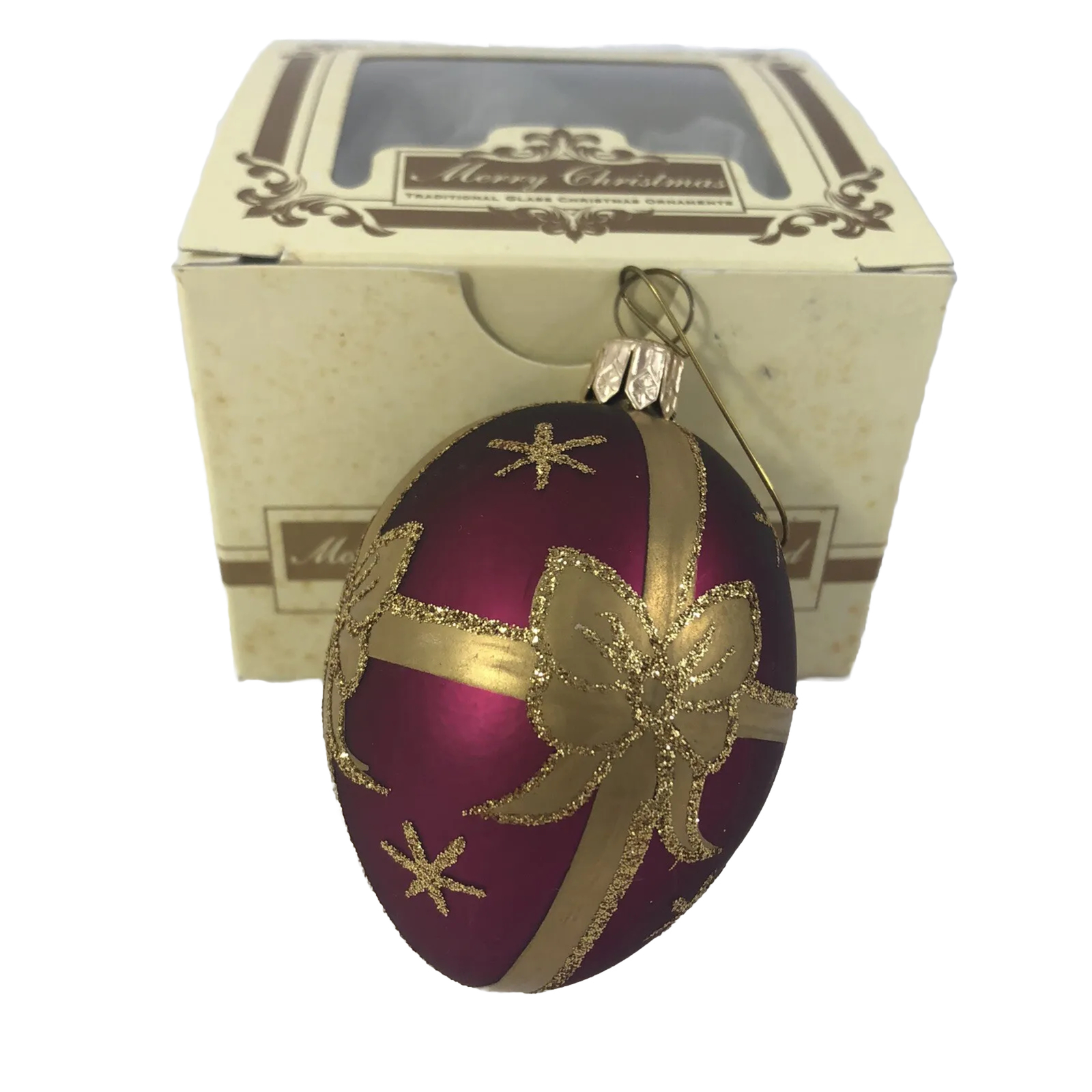 IMPULS Mouth Blown Hand Painted Glass Christmas egg Purple Gold Ornament Poland