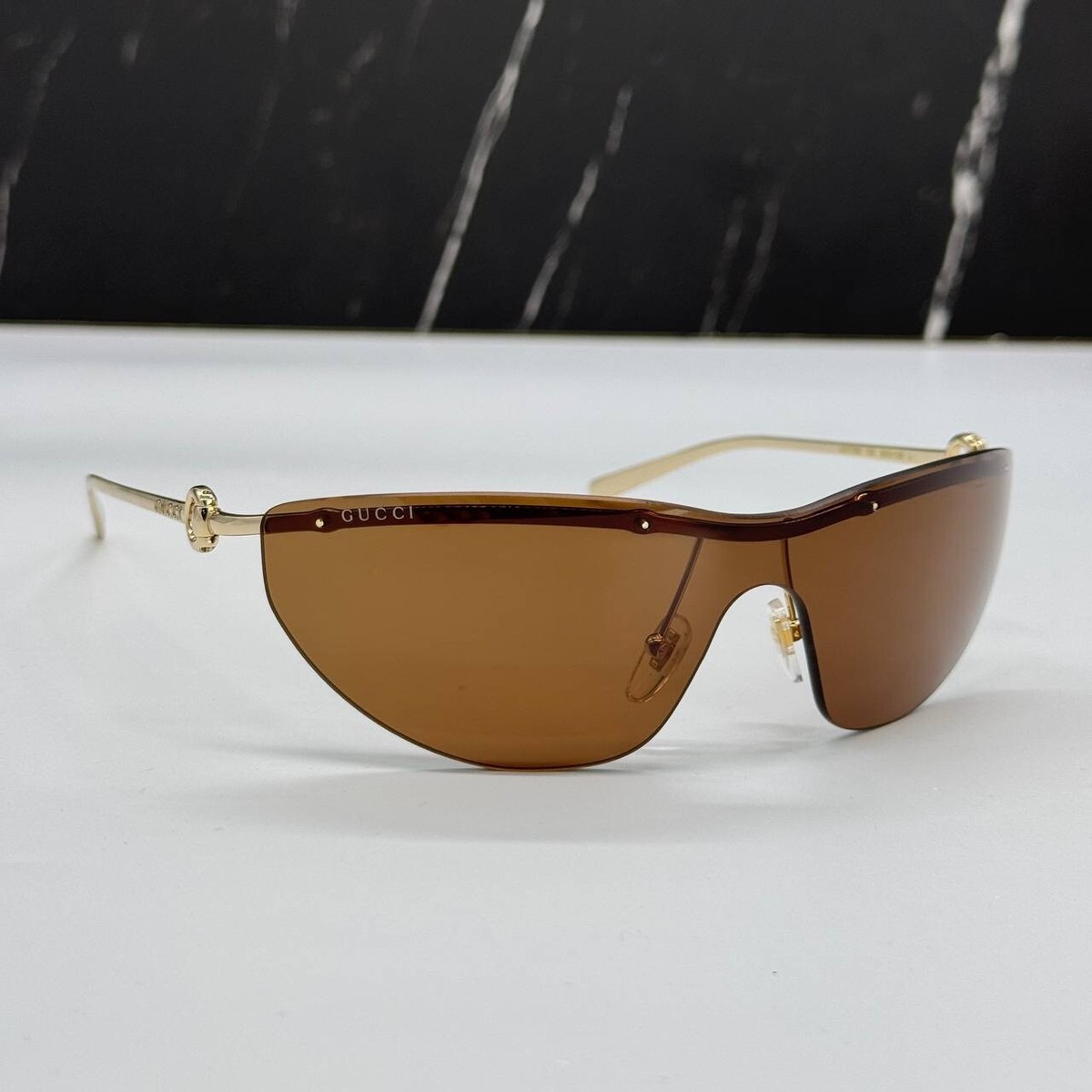 NEW GUCCI WOMEN SHIELD GG1700S 004 SUNGLASSES GOLD BROWN
