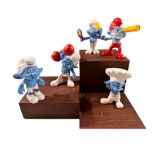 2011 5 LOT Smurfs Peyo McDonalds Happy Meal 3” Toy Figures Chef Papa Vanity 