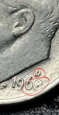 1968-D Roosevelt Dime Die Smear Mint Error — Rare Struck Through