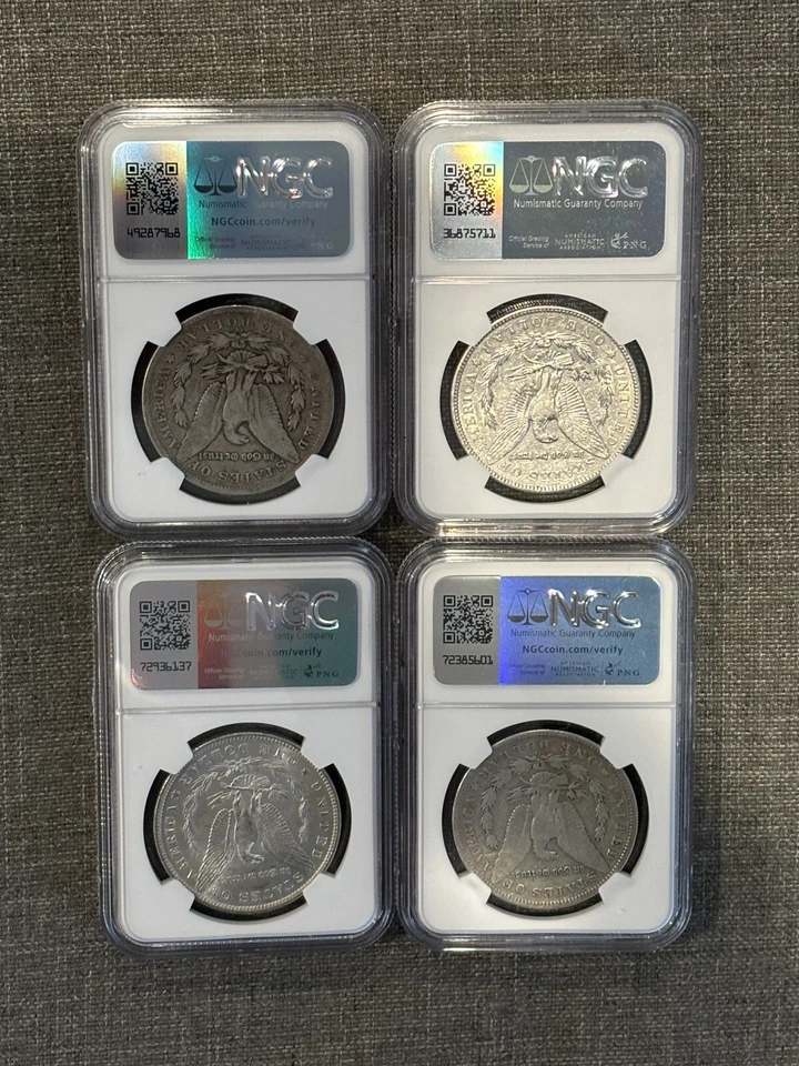 Lot - 4) NGC Morgan Silver Dollars - 1882CC G6, 1902 VF35, 1883O MS61 & 1892O G6 - Image 2 of 2