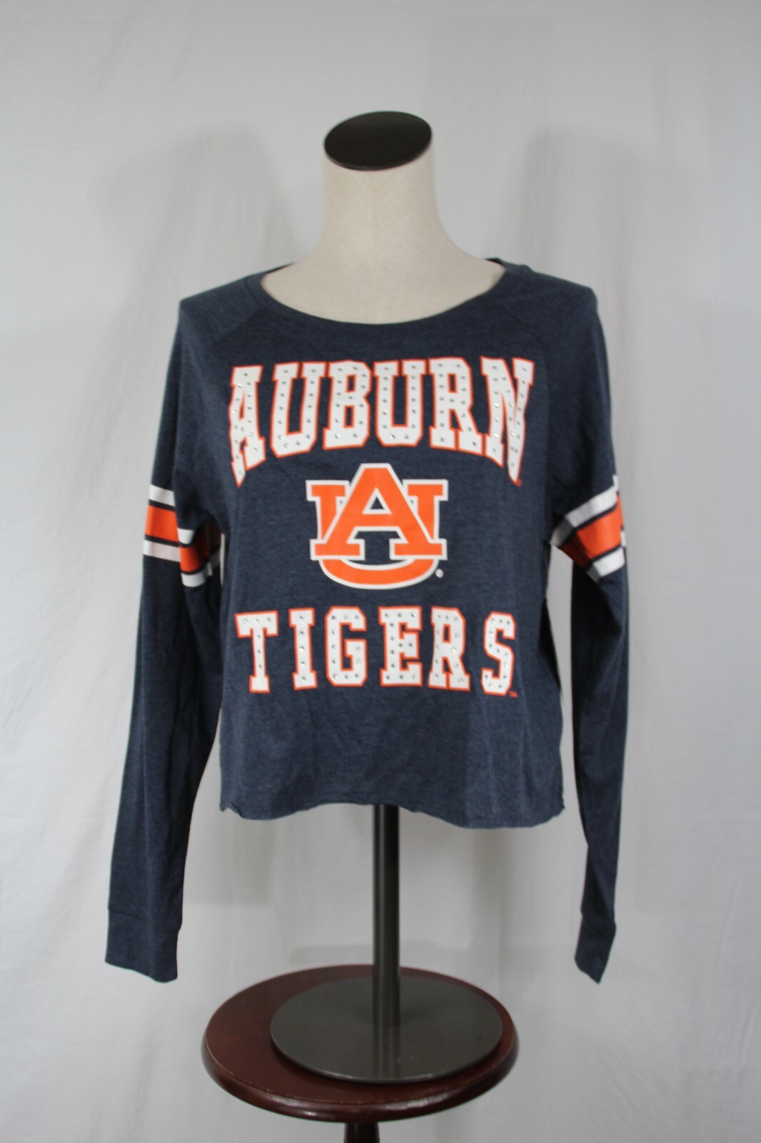 Auburn Tigers AU Colosseum Blue Crop Rhinestone Jeweled LS Shirt Women's M NEW