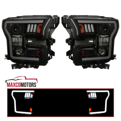 Coolstuffguru Black Smoke Projector Headlights LED Sequential Switchback Compatible with Ford F150 2015-2017 L+R Pair Head Light Lamp Assembly