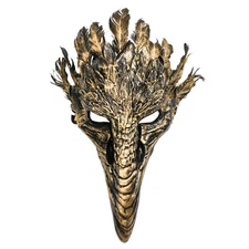 Plague Doctor Raven Curved Long Nose Mask with Feather - Black Gold