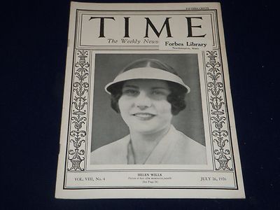 1926 JULY 26 TIME MAGAZINE - HELEN WILLS COVER - T 23