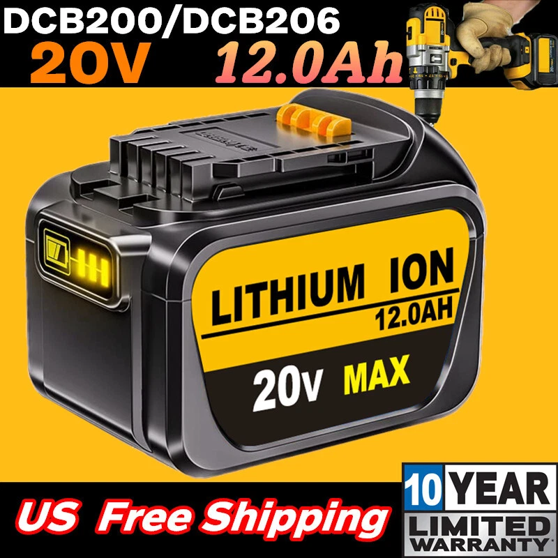 For DeWalt DCB206 20V 20 Volt 12 Amp Hour Lithium Ion Battery