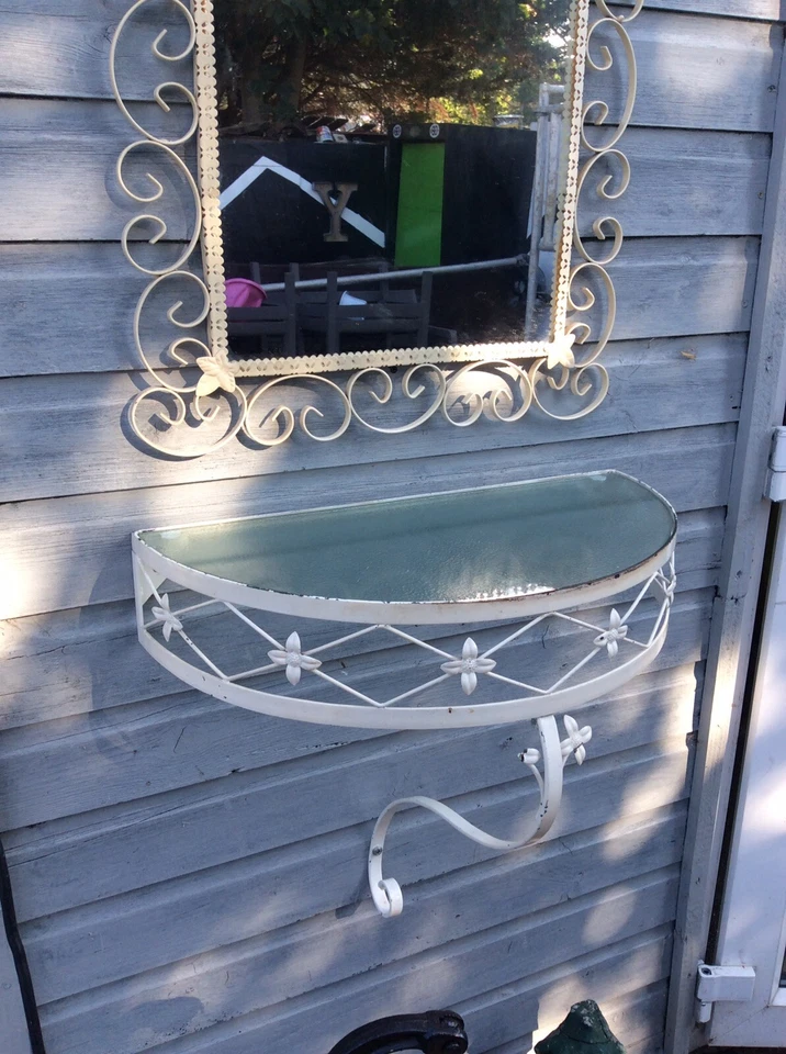 Vintage 1950s Wrought Iron Telephone Table with Matching Mirror - Cash Only - Image 3 of 4