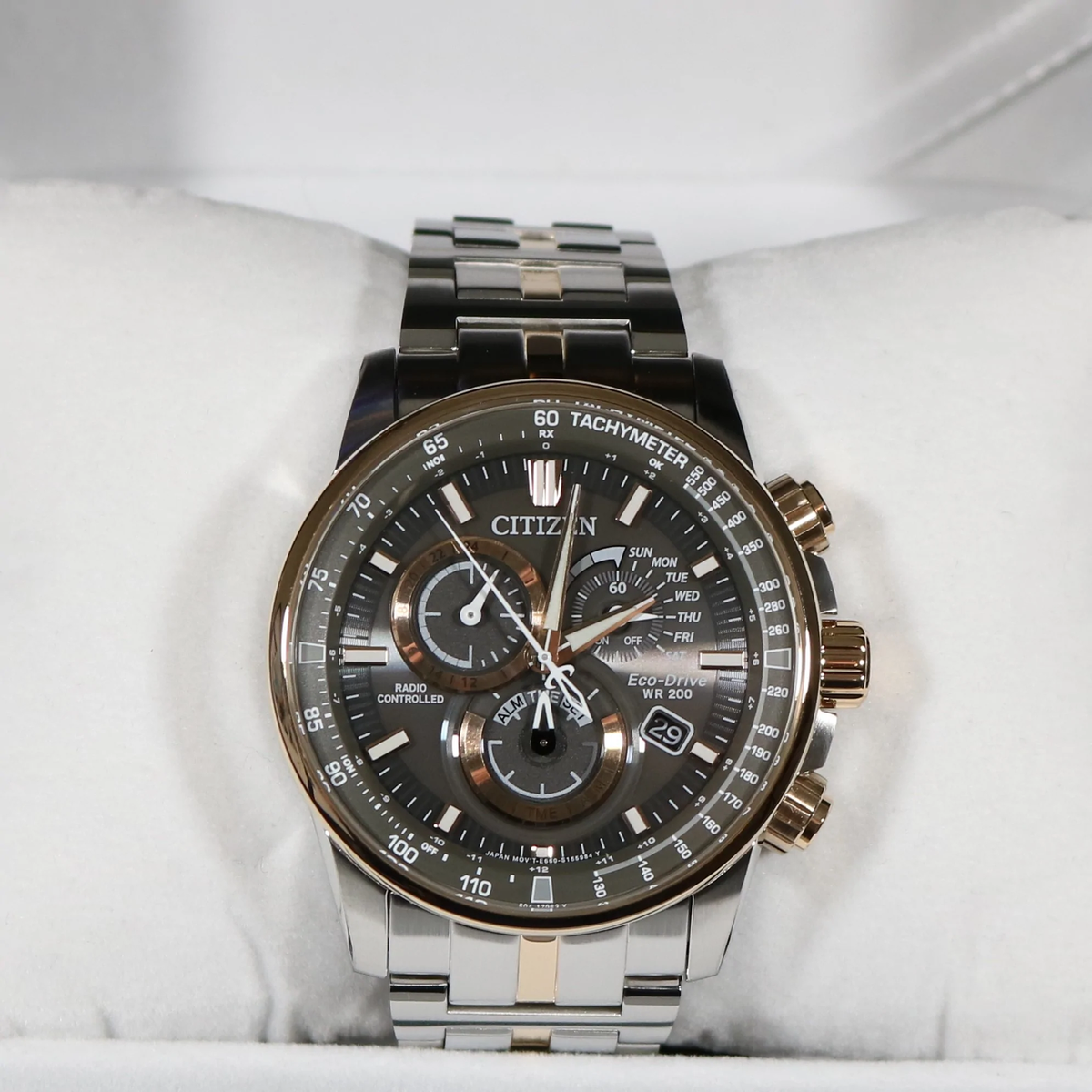 ガオゴッド Citizen PCAT Eco Drive Two Tone Grey Dial Chronograph Men's Watch