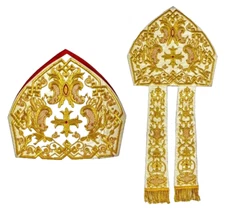 White Bishop's Mitre with Gold Embroidery 12" inches High Custom Head Sized