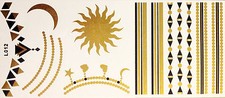 Flash Temporary Adhesive Tattoo Gold Black 16 Pieces Bracelet Chain Body L12