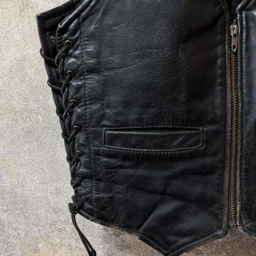 Vanson Punching Leather Jacket Vest Color Black Studs Star Size US36 Used - Picture 3 of 12