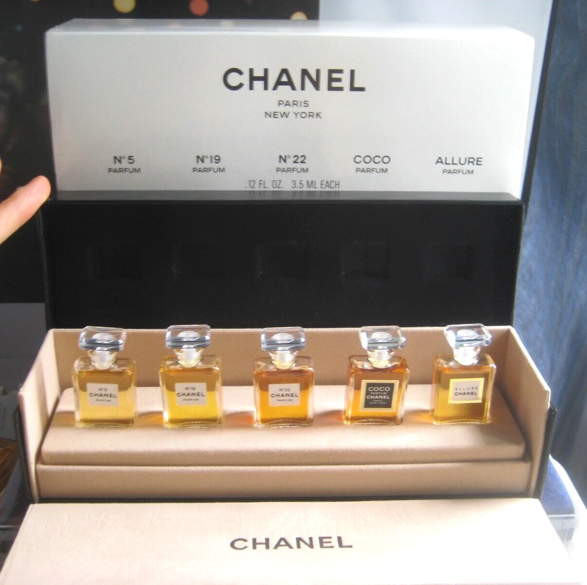 CHANEL VINTAGE BOX SET NO.19, COCO, ALLURE, MADEMOISELLE COCO AND NO.5- ALL  FULL