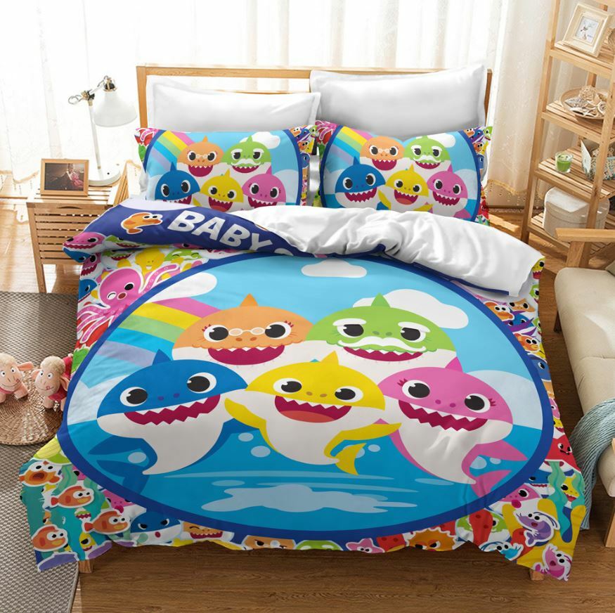 Twin Sheet Baby Shark Bedding Set Baby Shark Single/Double/Queen/King Bed  Quilt Cover Set