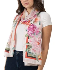 Giani Bernini Women's Floral Logo Scarf Pink/Neutral One Size