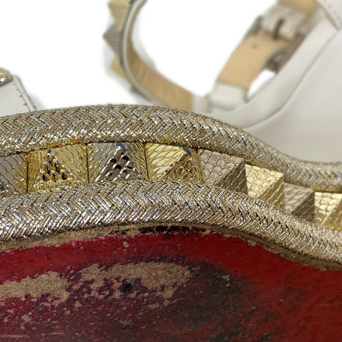 Auth CHRISTIAN LOUBOUTIN PYRACLOU 1180560 White Silver Gold Red  