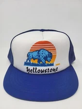 Yellowstone with Buffalo/Bison Logo White w/Blue Mesh Snapback Hat Cap