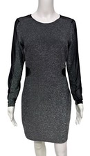 Express Women's Long Sheer Sleeve Silver Sparkly Bodycon Dress Size 10