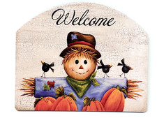 Scarecrow Autumn Fall Welcome Sign Plaque Wall Hanging 8.5 x 7" - Free Shipping