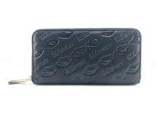 UScarmen Logo Embossed Zip Around Calfskin Leather Wallet RFID BLACK  Women's