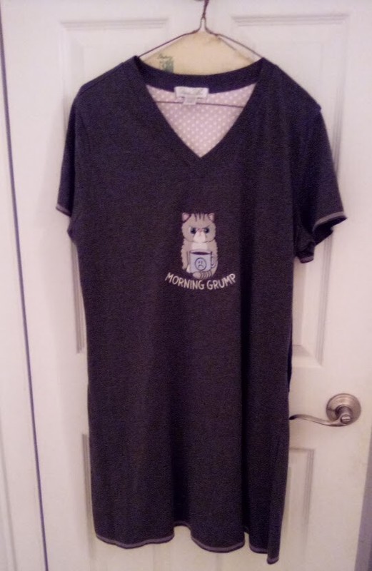 CUTE!   NEW Morning Grumpy Kitty Nightie gray XL short sleeve by Rene Rofe