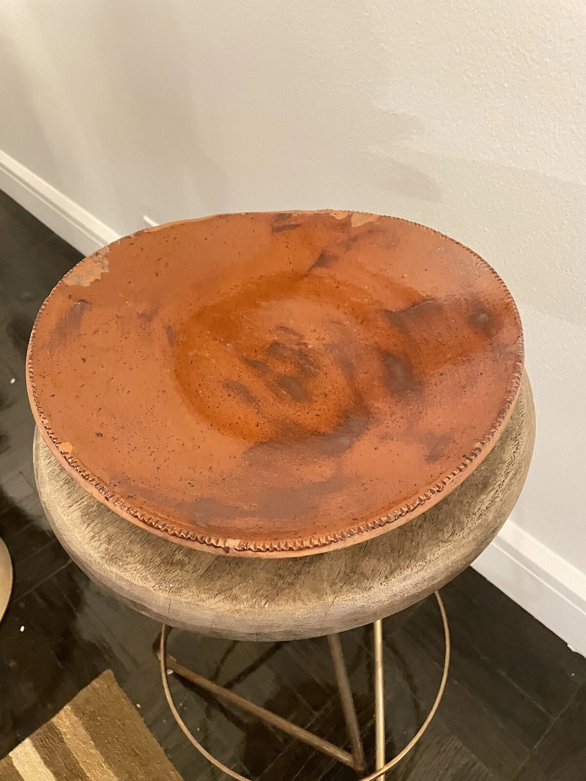 Vintage Early Redware Large Pie Dish Dirt Dish Pottery Plate