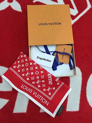 100% AUTHENTIC NEW Supreme x Louis Vuitton Monogram Red Bandana MP1888 RARE | eBay