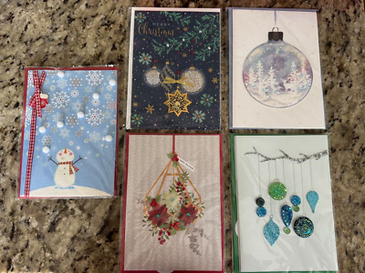 Set of 5 Papyrus 3D Jeweled Bejeweled Shiny Greeting Christmas Xmas Cards est$50