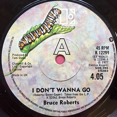 Bruce Roberts - I Don't Wanna Go / I Don't Break Easily - Elektra K-12299 VG+