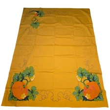 Vtg 1980’s Tri-Chem Liquid Paint Embroidery Pumpkin Tablecloth 60x80 READ