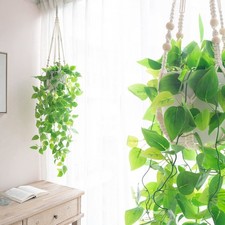 2X Artificial Hanging Plants in Pots Indoor Fake Trailing Plants Home Room UK