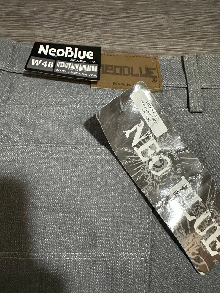 3_Neo Jeans Azul Calce Ajustado Talla 48 Color Denim Gris Claro Hecho en EE. UU. NUEVO con etiqueta Foto 4 de 4