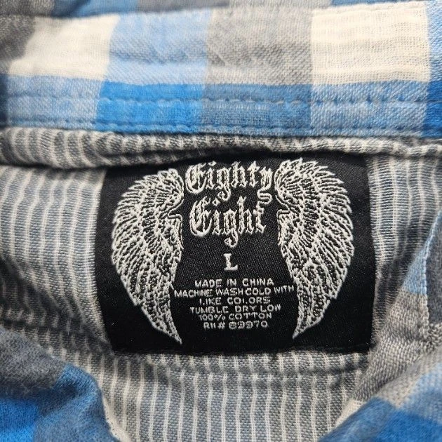 Camisa Eighty Eight Para Hombre Talla Grande Azul Gris Blanco A Cuadros Manga Larga Con Botones Foto 3 de 4