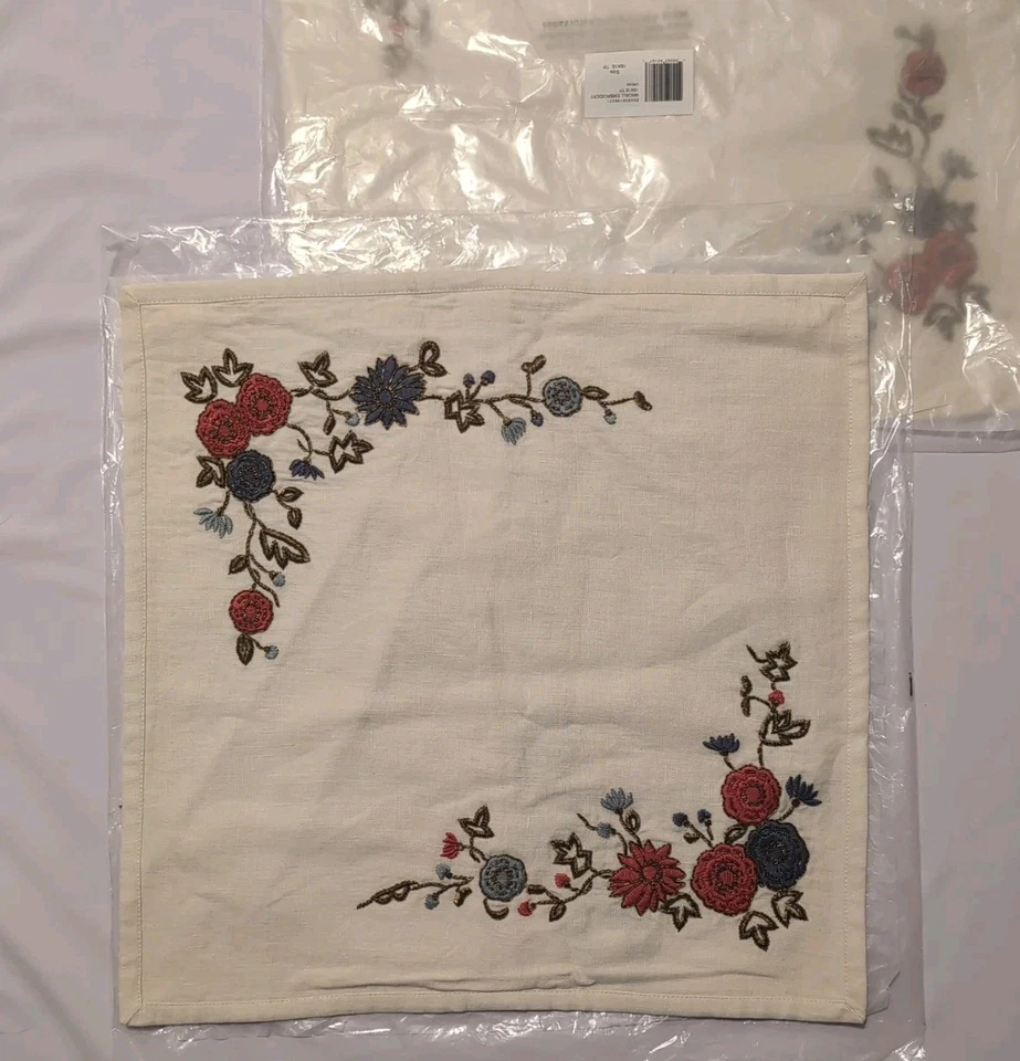 2 PACK RALPH LAUREN HOME Macall Floral Embroidery Linen Pillow Cover 18x18 Set - Image 2 of 4
