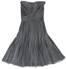 WHBM Sz 0 Black Strapless Cocktail Dress Fit Flare Satin Mesh Stripe Whimsigoth