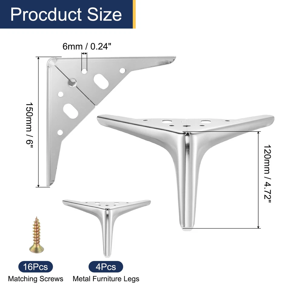 4Pcs Metal Furniture Legs, 4.72" Furniture Feet for Bed Table Cabinet (Silver) - Imagem 2 de 4