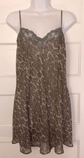 Vtg Victoria's Secret Slip Dress Wn M Green Leopard Chemise Lace Babydoll Y2K