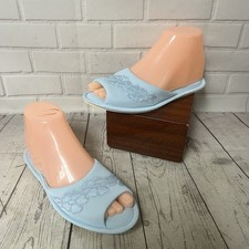 vintage vanity fair blue satin slippers peep toe