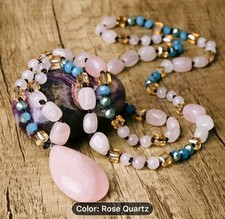 Rose Quartz Pendant Handmade Beaded Necklace Healing Love Energy Necklace