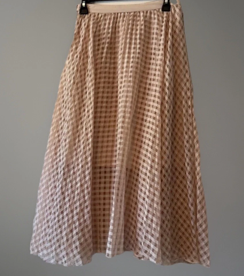 Falda midi Tibi Gingham transparente fluida melocotón talla 2 Foto 2 de 4