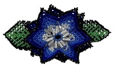 Large Barrette Floral Spring Beaded Blue Flower Green Leaves Leaf