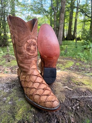 Black Jack Pirarucu Fish Lone Star Mad Dog Goat Cowboy Boots Size 10.5 D
