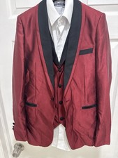 Portabella New York Boys Suit 16B Jacket Vest Shirt Red Black
