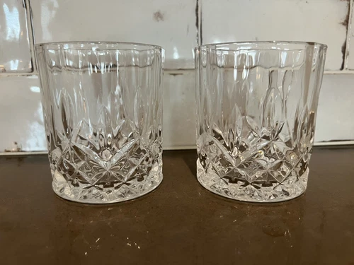 2 Vintage Heavy Glass Cut Clear Liquor/Whiskey Glasses