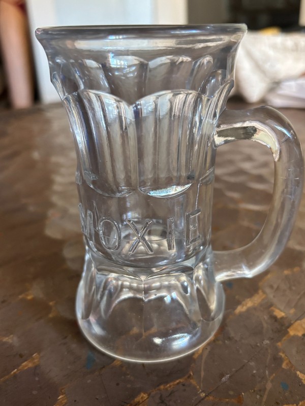 Vintage MOXIE Soda Mug 5" Heavy Glass w/ Embossed Lettering & Recessed Base