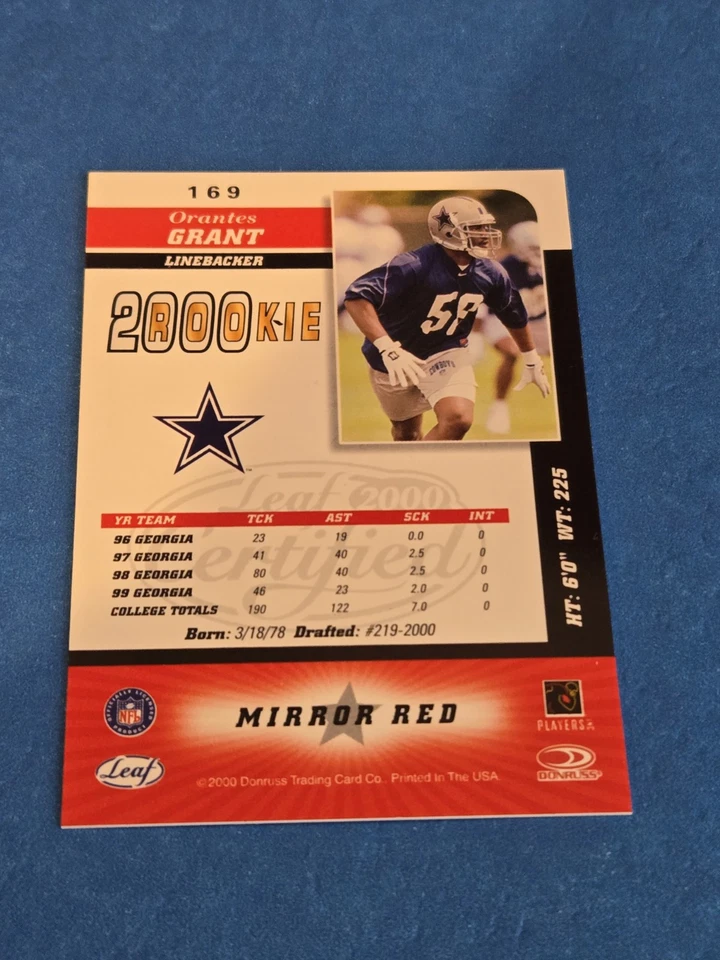 ORANTES GRANT -  2000 LEAF CERTIFIED BASE SET ROOKIE MIRROR RED PARALLEL #169 - Image 2 of 2